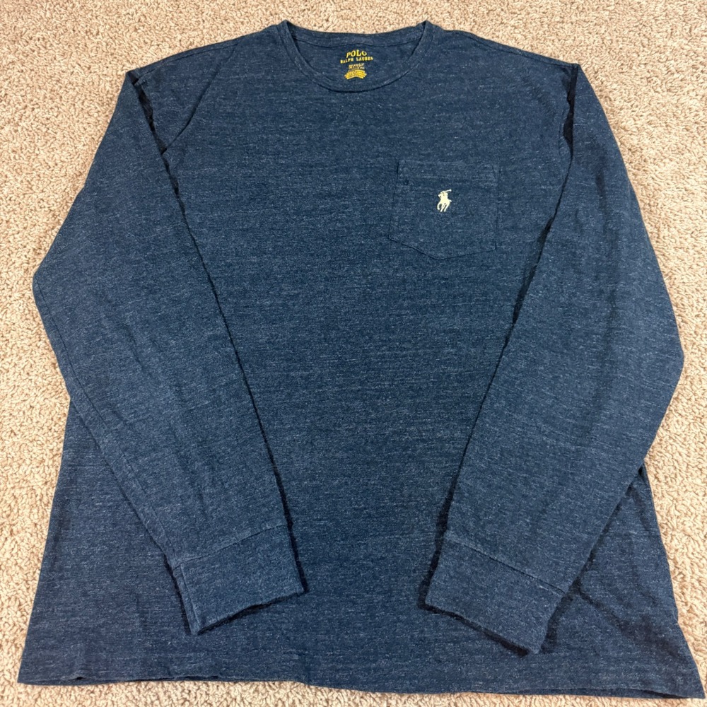 Polo Ralph Lauren T-Shirt Mens Medium Blue Good Long‎ Sleeve Pocket Classic Fit